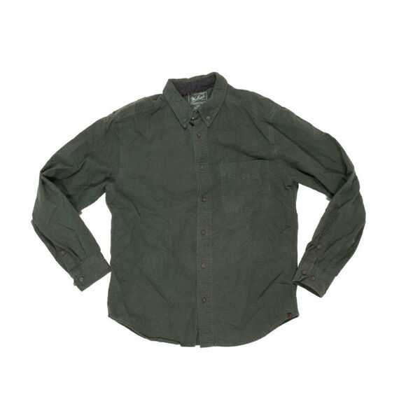 Woolrich Olive Green Chamois Flannel Longsleeved Buttondown Shirt Large Vintage - Picture 1 of 8